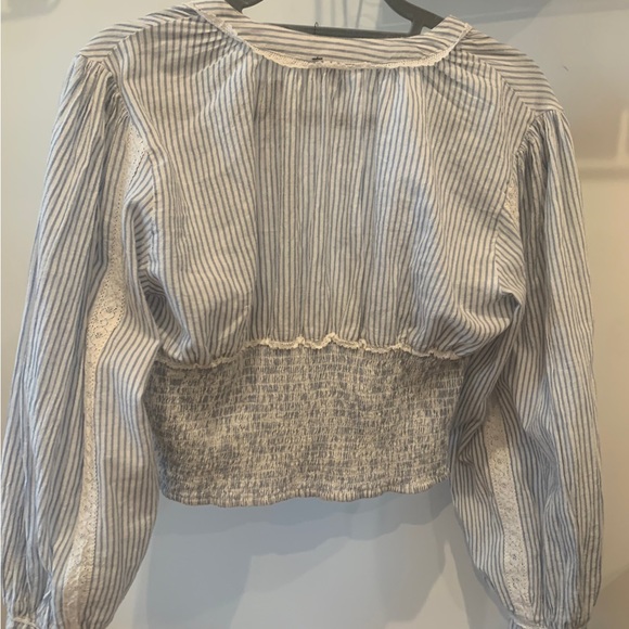 NWT Free People Pinstripe Long Sleeve Ruffle Crop Top Size: S/P MSRP:88 - Picture 10 of 11